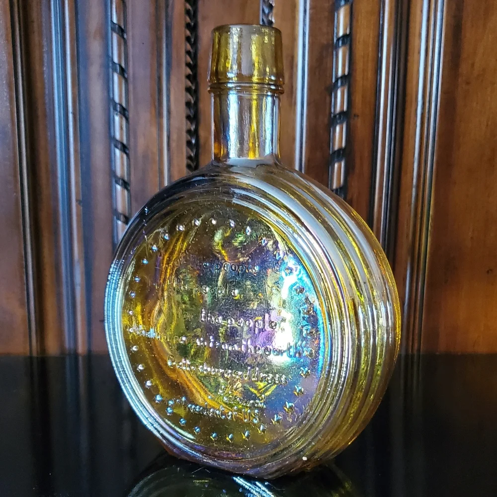 1970 NIB Decanter Abraham Lincoln Irredescent Carnival Glass Wheaton Nuline - Picture 9 of 15